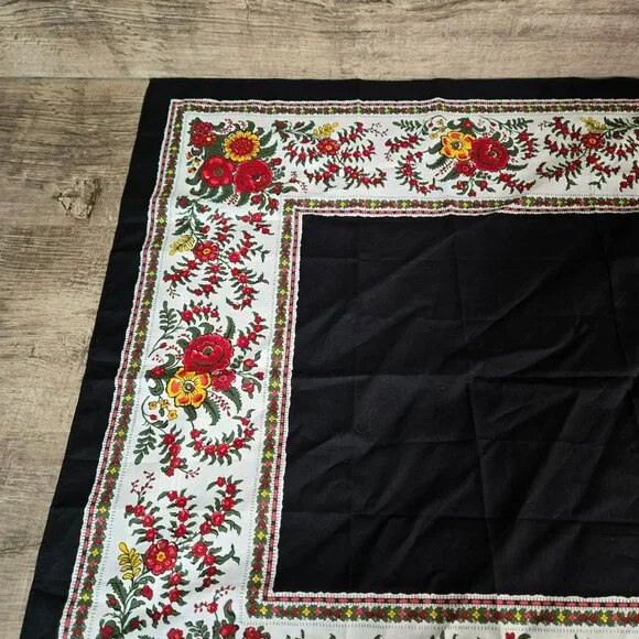 Vintage Valdrome France Vibrant Floral Cotton Scarf 24x24 Red Yellow Flowers